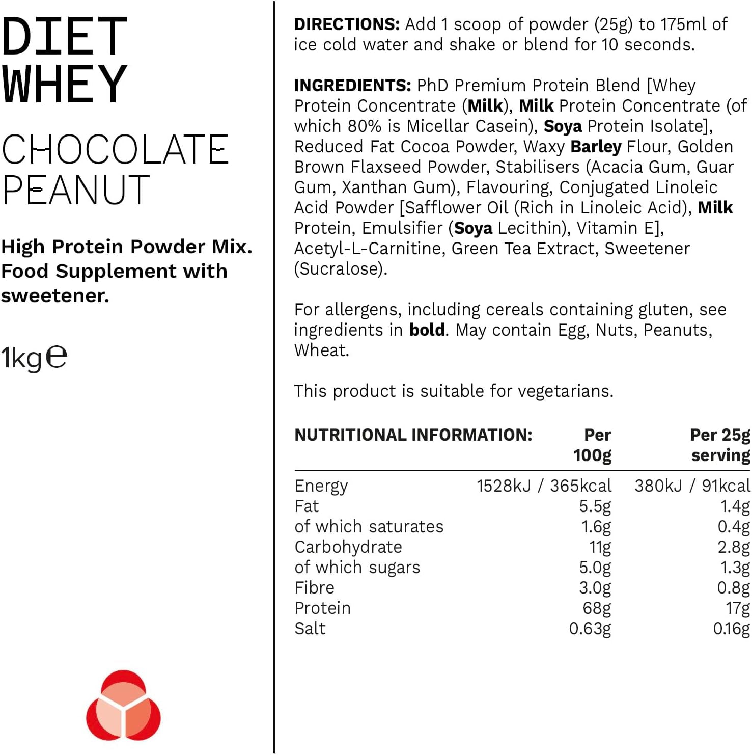 PHD Diet Whey Powder Chocolate Peanut Butter Flavour - 1kg (40 Servings)