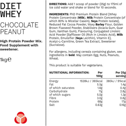 PHD Diet Whey Powder Chocolate Peanut Butter Flavour - 1kg (40 Servings)