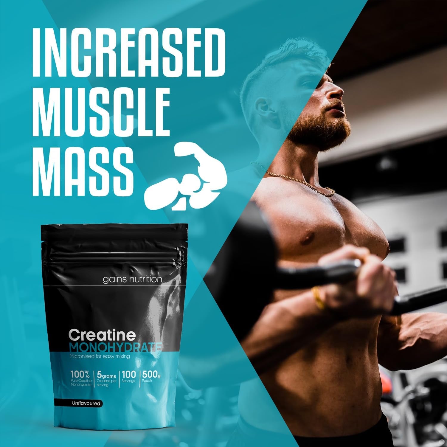 GN Creatine Powder | 500G High Strength Creatine Monohydrate Powder - 5G Creatine per Serving | Unflavoured, Filler Free Creatine Monohydrate | Non-Gmo & Gluten Free