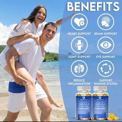 **New**Premium Omega 3 Fish Oil Max Strength 3600Mg Boost Heart Health, Brain Function, and Joint Mobility High EPA 1296Mg & DHA 864Mg Essential Fatty Acids for Optimal Wellness