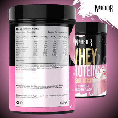 WARRIOR Whey Protein Powder Strawberry Milkshake Flavour (36G Protein per Shake) (20 Servings)  