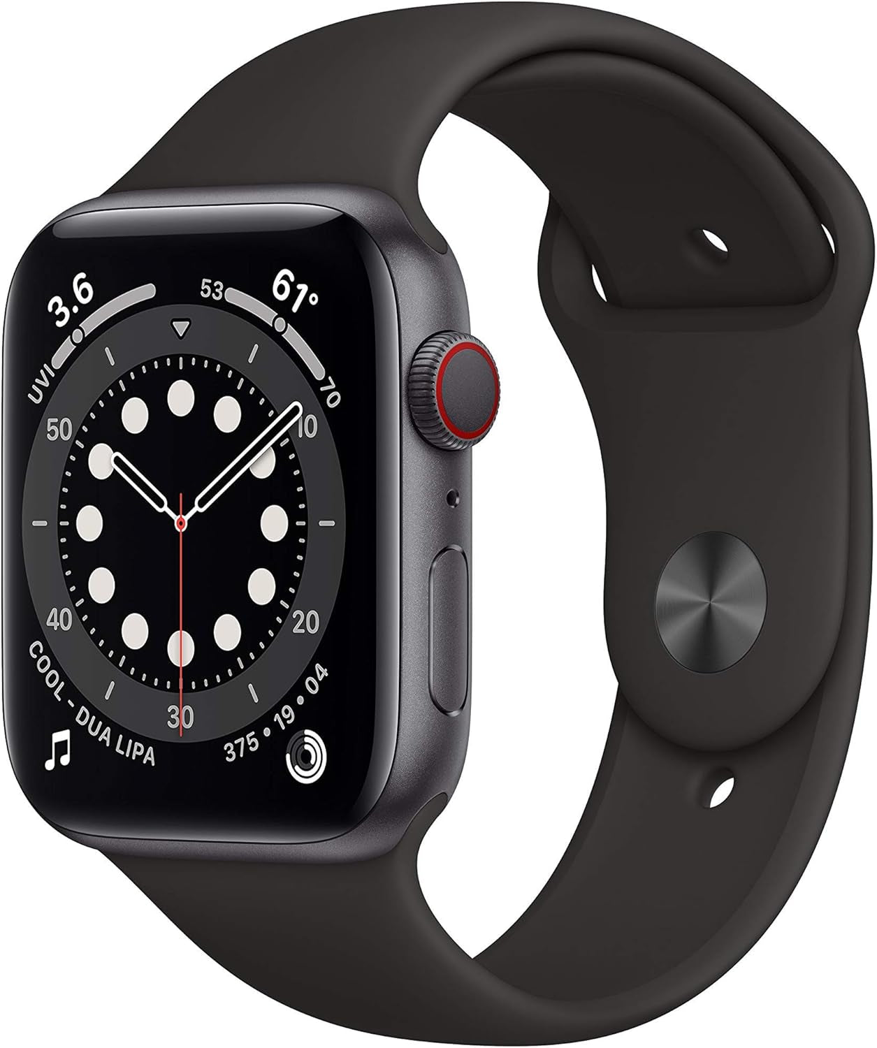 Apple Watch Series 6 (GPS + Cellular, 44MM) Space Grey Aluminium Case with Black Sport Band (Renewed)