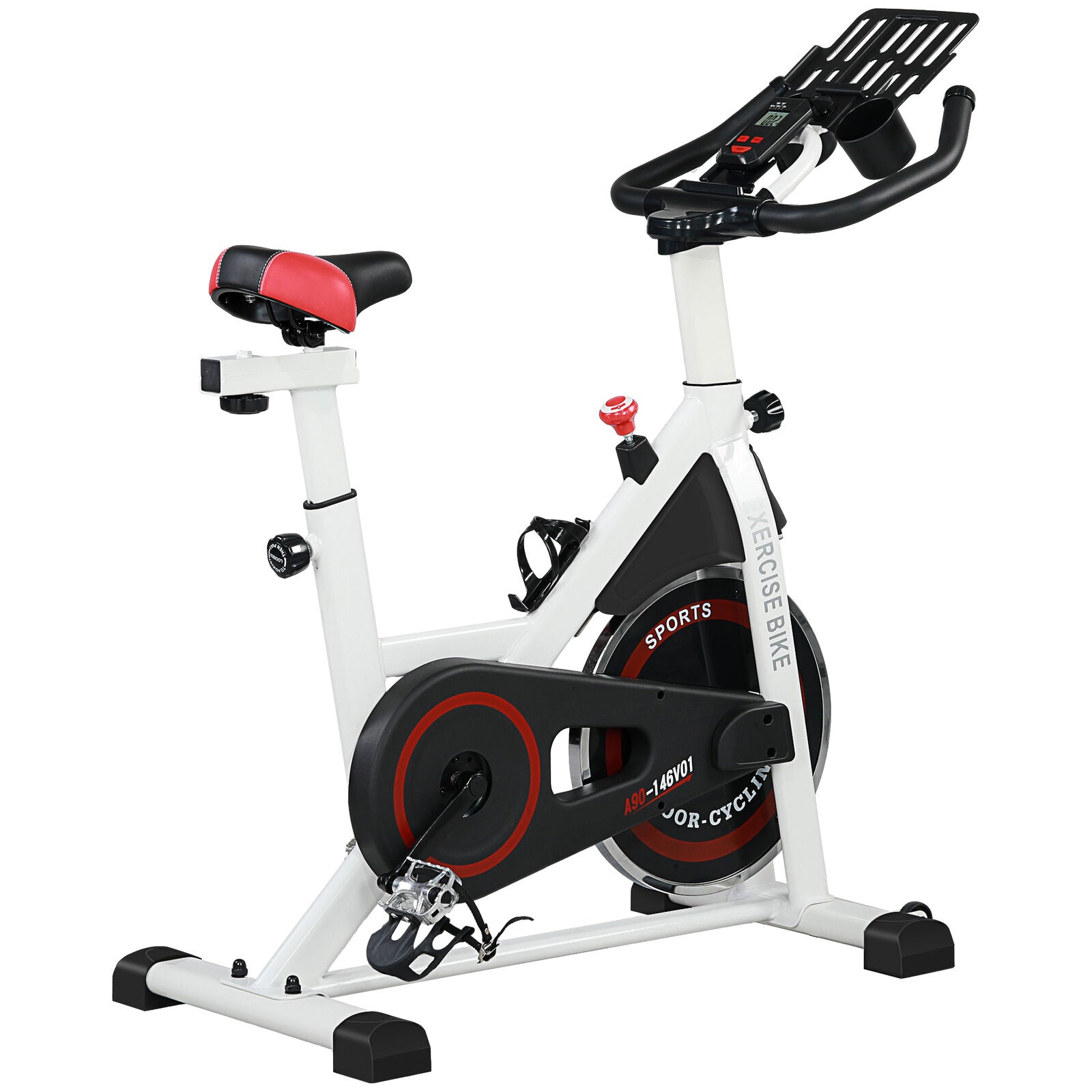 Flywheel Lightweight (8kg) Exercise Bike with Adjustable Height, Resistance, White