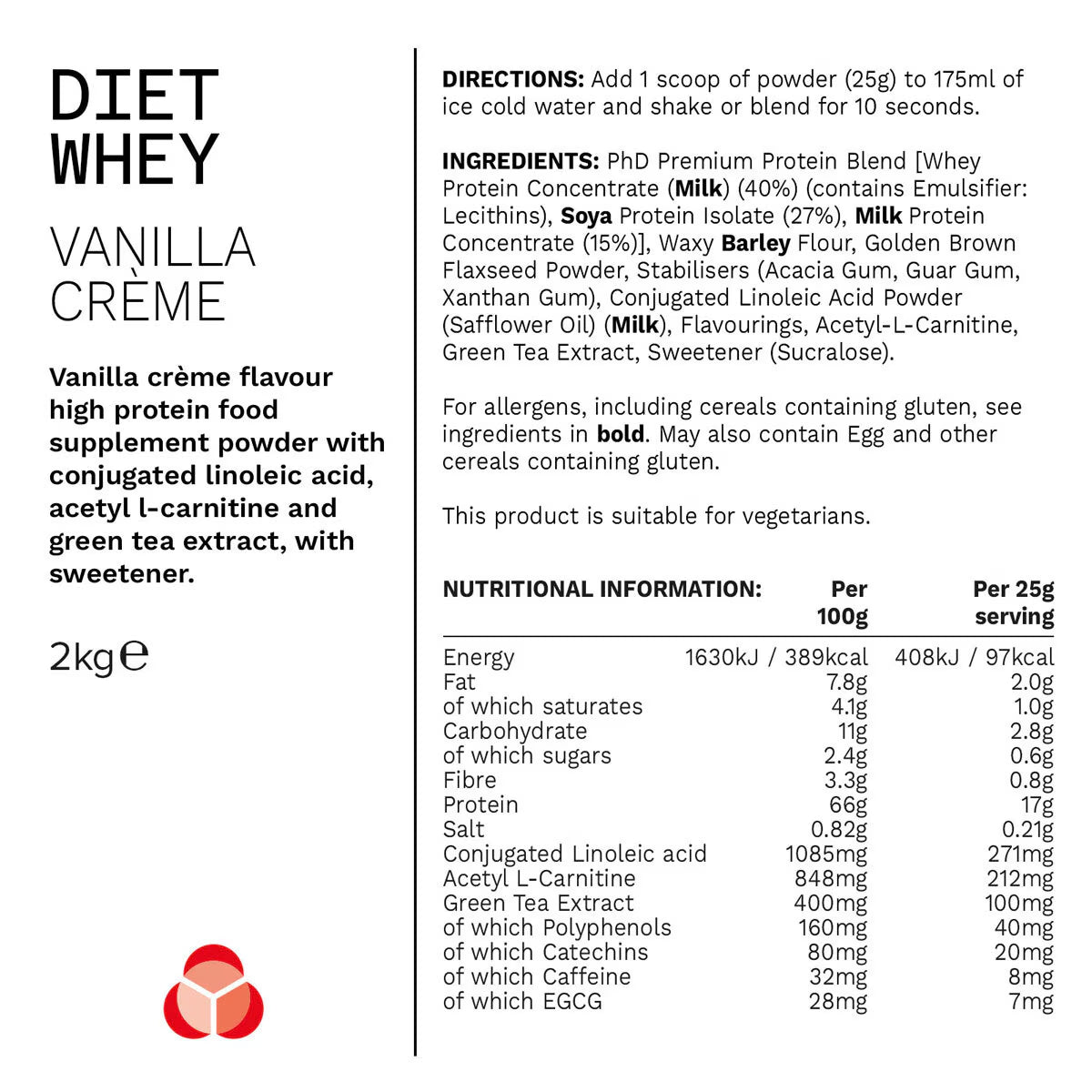 Diet Whey Powder Vanilla Flavour, 2Kg