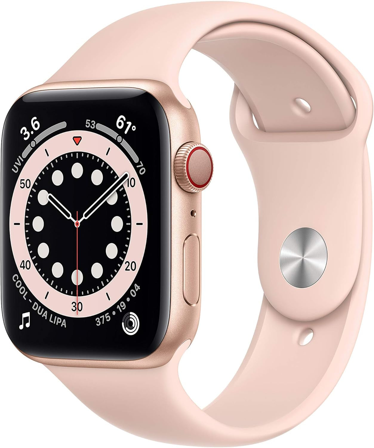 Apple Watch Series 6 (GPS + Cellular, 44MM) Gold Aluminium Case with Pink Sand Sport Band (Renewed)