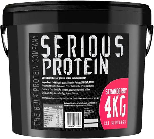 SERIOUS PROTEIN – Protein Powder – 4kg – Low Carb – Supports Lean Muscle Growth – Recovery Supplement - The Bulk Protein Company - 133 Servings (Strawberry)