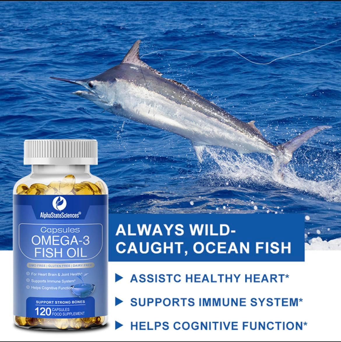 **New**Premium Omega 3 Fish Oil Max Strength 3600Mg Boost Heart Health, Brain Function, and Joint Mobility High EPA 1296Mg & DHA 864Mg Essential Fatty Acids for Optimal Wellness