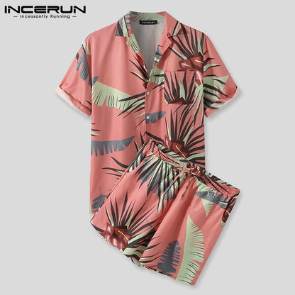 Men's Hawaiian Print Short Sleeve Button-Up Shirt and Beach Shorts Set - Summer Casual 2-Piece Suit (Sizes S-3XL)