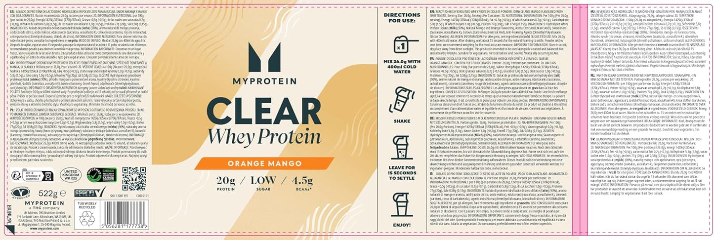 My Protein Clear Whey Isolate Orange Mango (20 Servings)