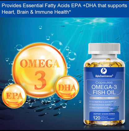 **New**Premium Omega 3 Fish Oil Max Strength 3600Mg Boost Heart Health, Brain Function, and Joint Mobility High EPA 1296Mg & DHA 864Mg Essential Fatty Acids for Optimal Wellness