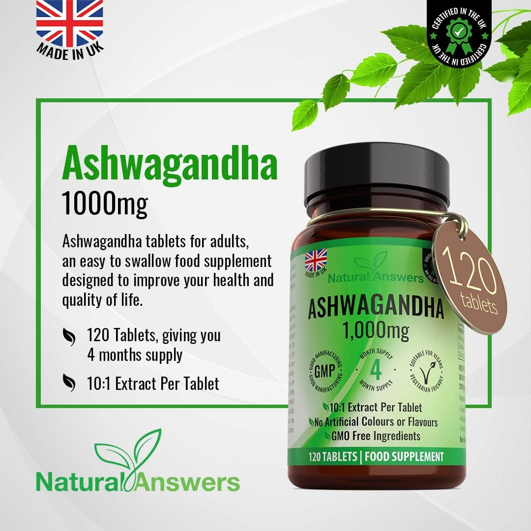 120 X Ashwagandha 1000Mg per Tablet | 4 Month Supply of High Strength Vegan TABLETS (Not Capsules or Pills)