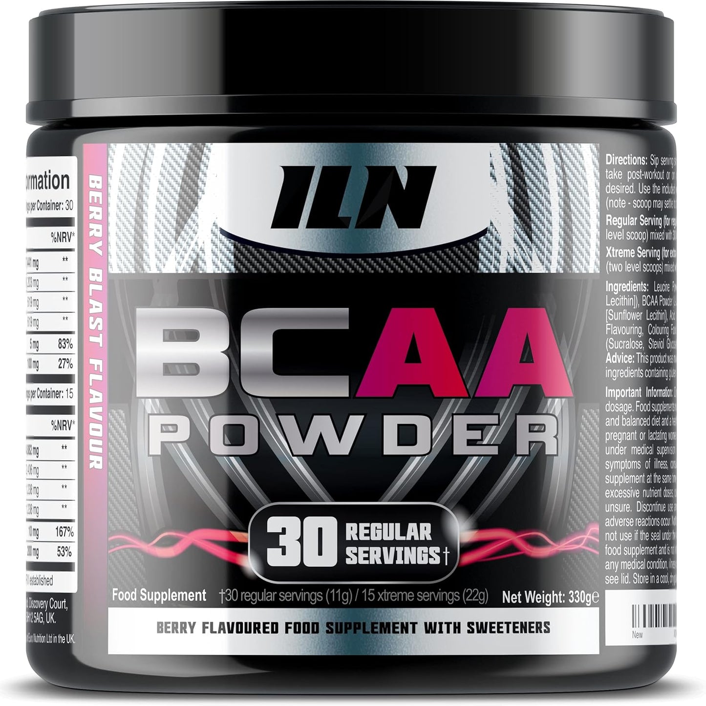 BCAA Powder (Berry Flavour) - 14,000Mg+ Bcaas per Serving - 10:1:1 Ratio - BCAA Amino Acids Drink - Pre Workout, Intra Workout & Post Workout - 330 Grams