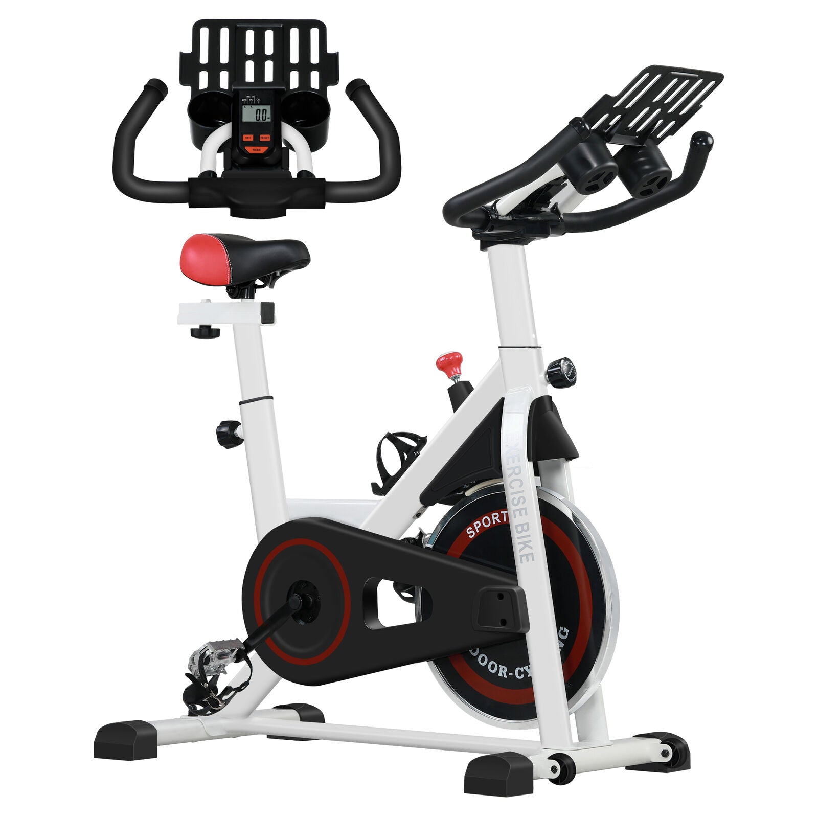 Flywheel Lightweight (8kg) Exercise Bike with Adjustable Height, Resistance, White