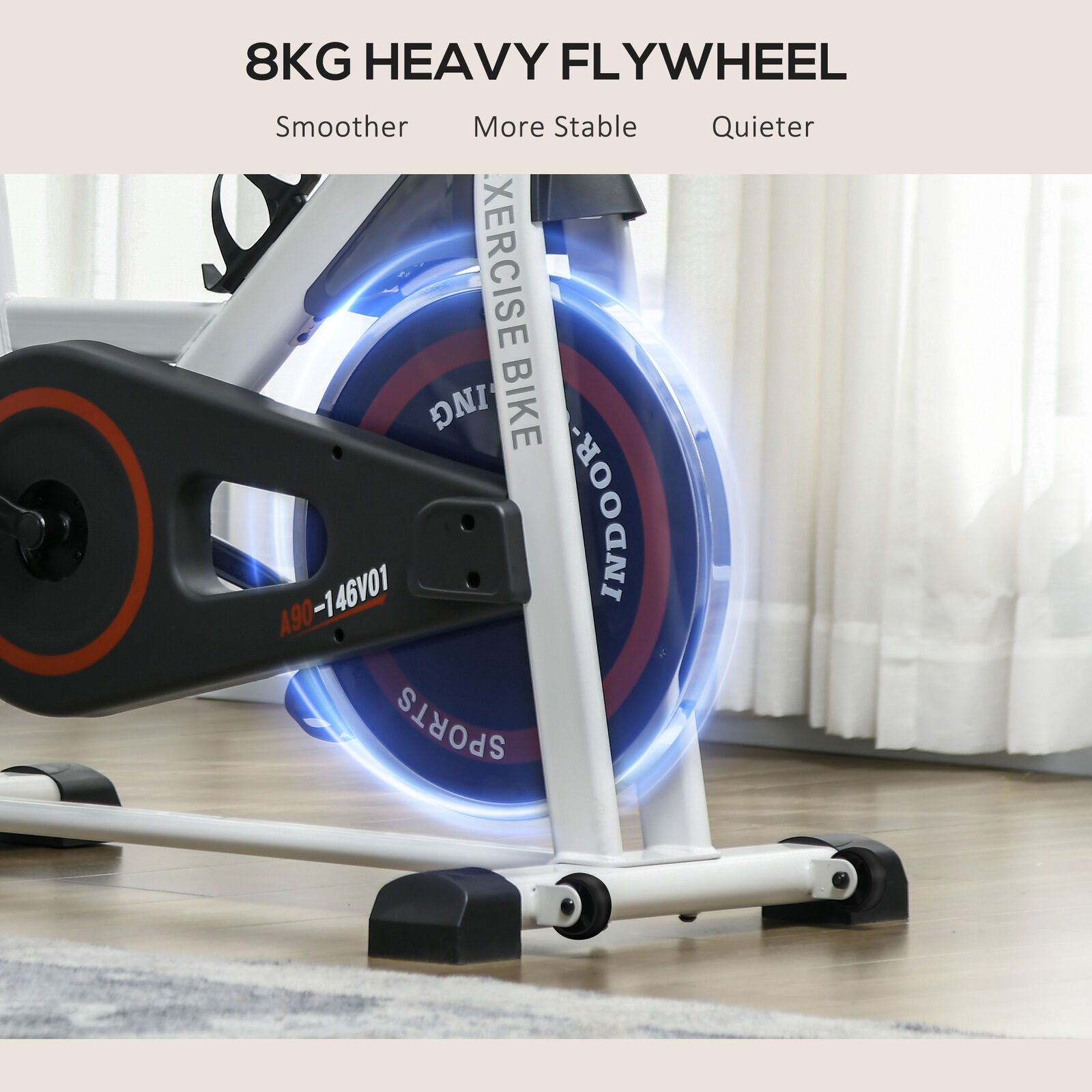 Flywheel Lightweight (8kg) Exercise Bike with Adjustable Height, Resistance, White