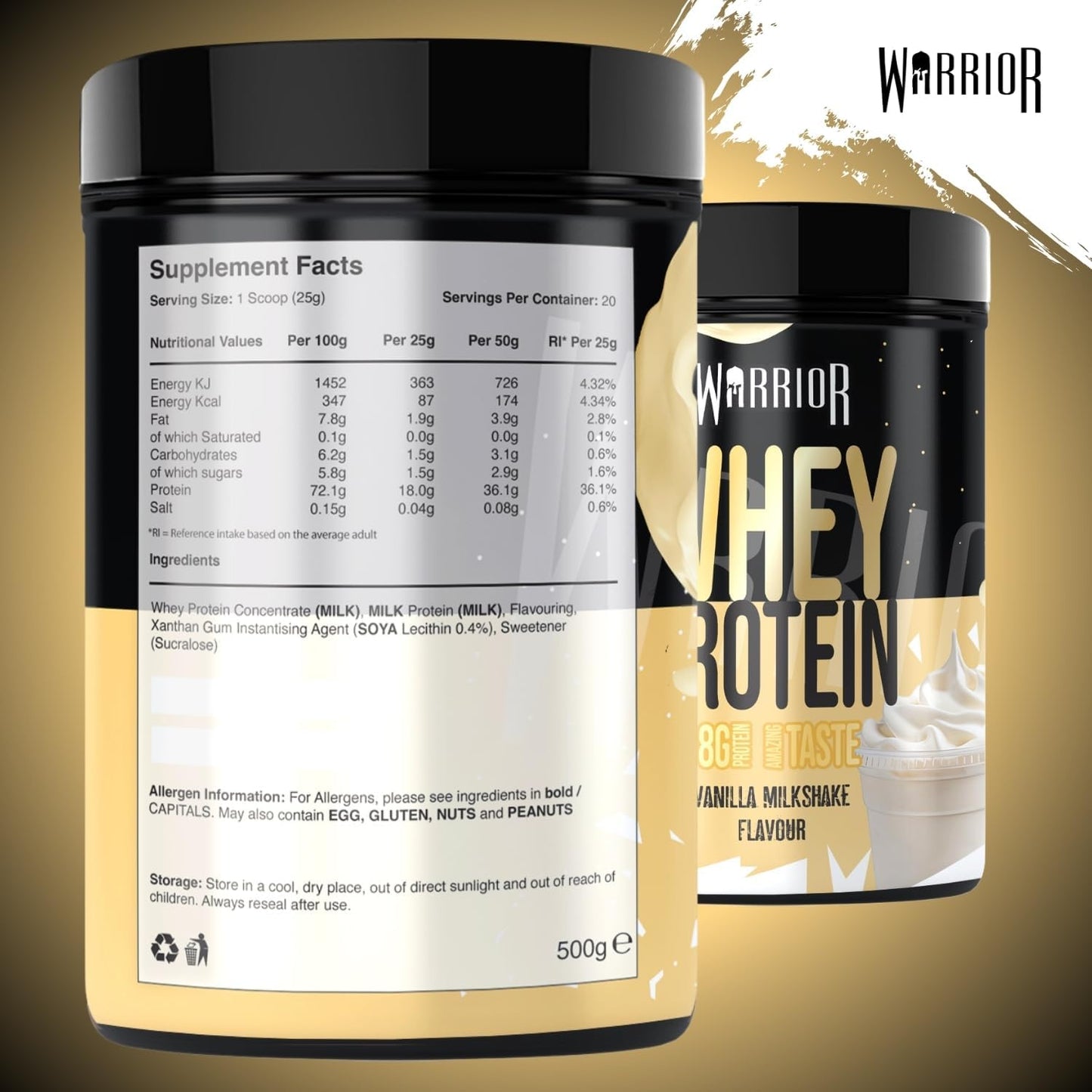 WARRIOR Whey Protein Powder White Chocolate  Flavour (36G Protein per Shake) (20 Servings)  