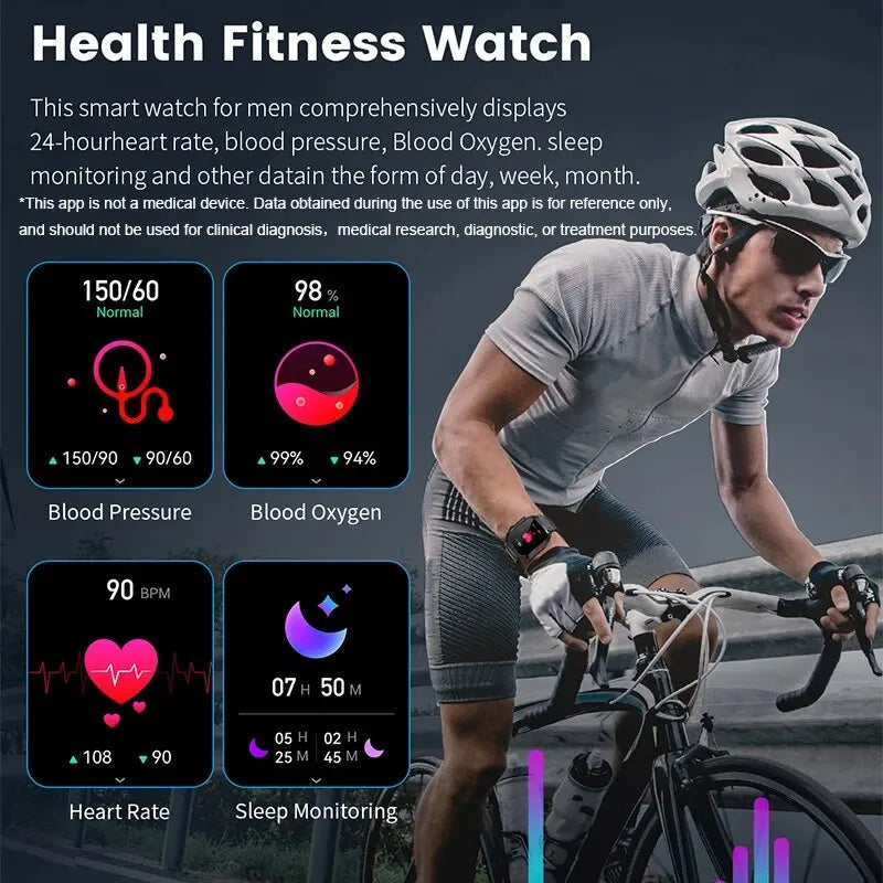 Outdoor Sports Fitness Smartwatch for Men 1.96 Inch Screen Bluetooth Calling Waterproof Watches Blood Oxygen