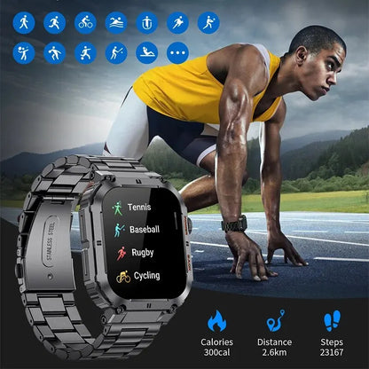 Outdoor Sports Fitness Smartwatch for Men 1.96 Inch Screen Bluetooth Calling Waterproof Watches Blood Oxygen