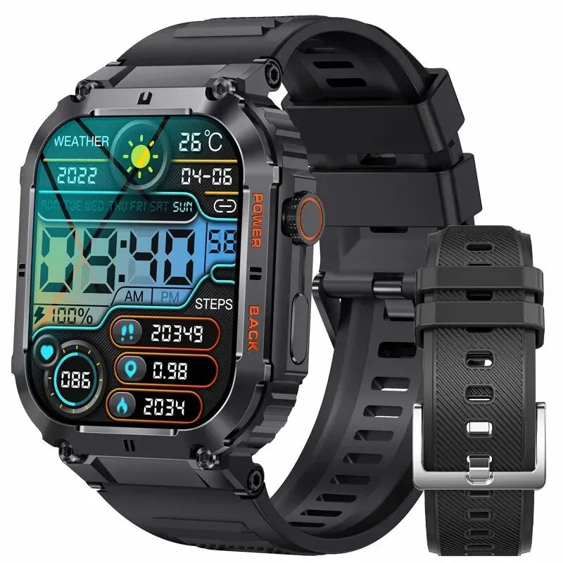 Outdoor Sports Fitness Smartwatch for Men 1.96 Inch Screen Bluetooth Calling Waterproof Watches Blood Oxygen