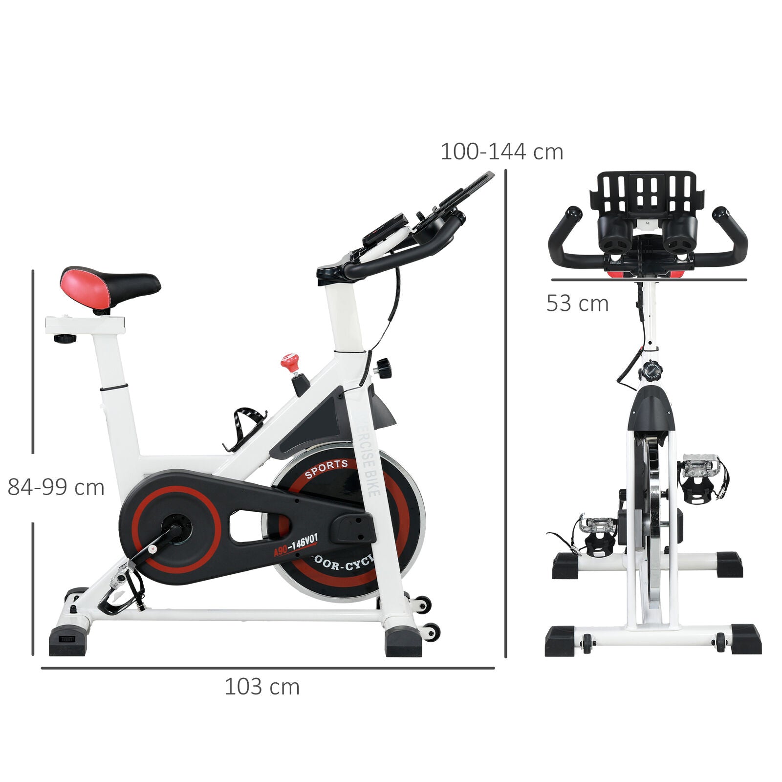 Flywheel Lightweight (8kg) Exercise Bike with Adjustable Height, Resistance, White