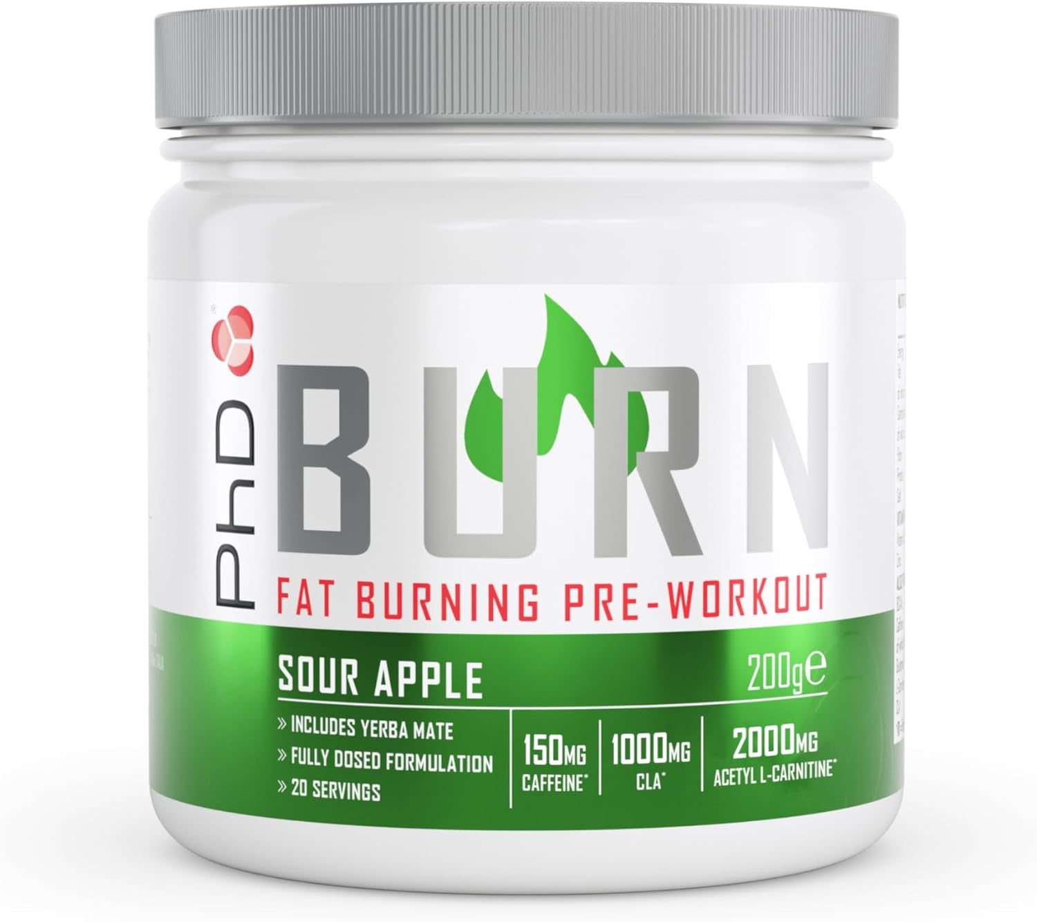 PHD - Fat Burning Pre Workout Powder with Creatine Sour Apple Flavour (20 Servings)