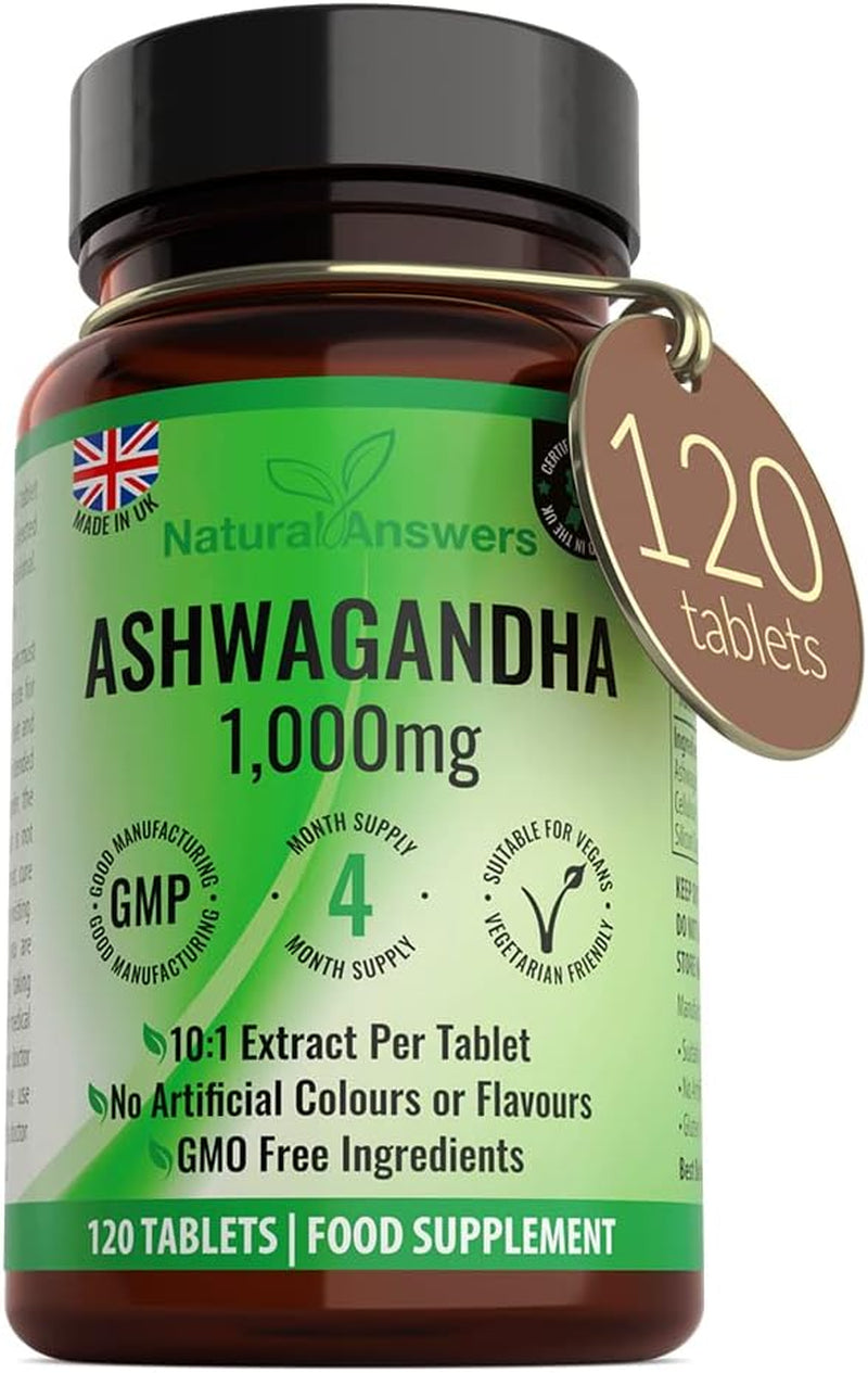 120 X Ashwagandha 1000Mg per Tablet | 4 Month Supply of High Strength Vegan TABLETS (Not Capsules or Pills)