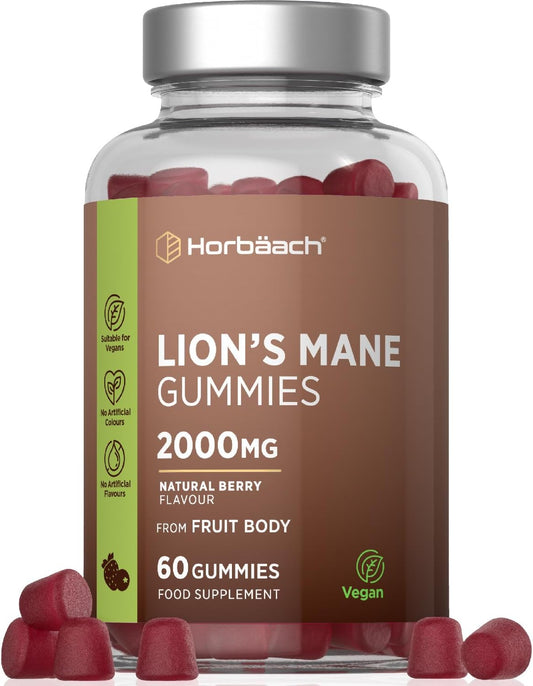 Delicious Lions Mane Gummies (60) - 2000Mg Natural Berry Flavour (1 Months Supply)