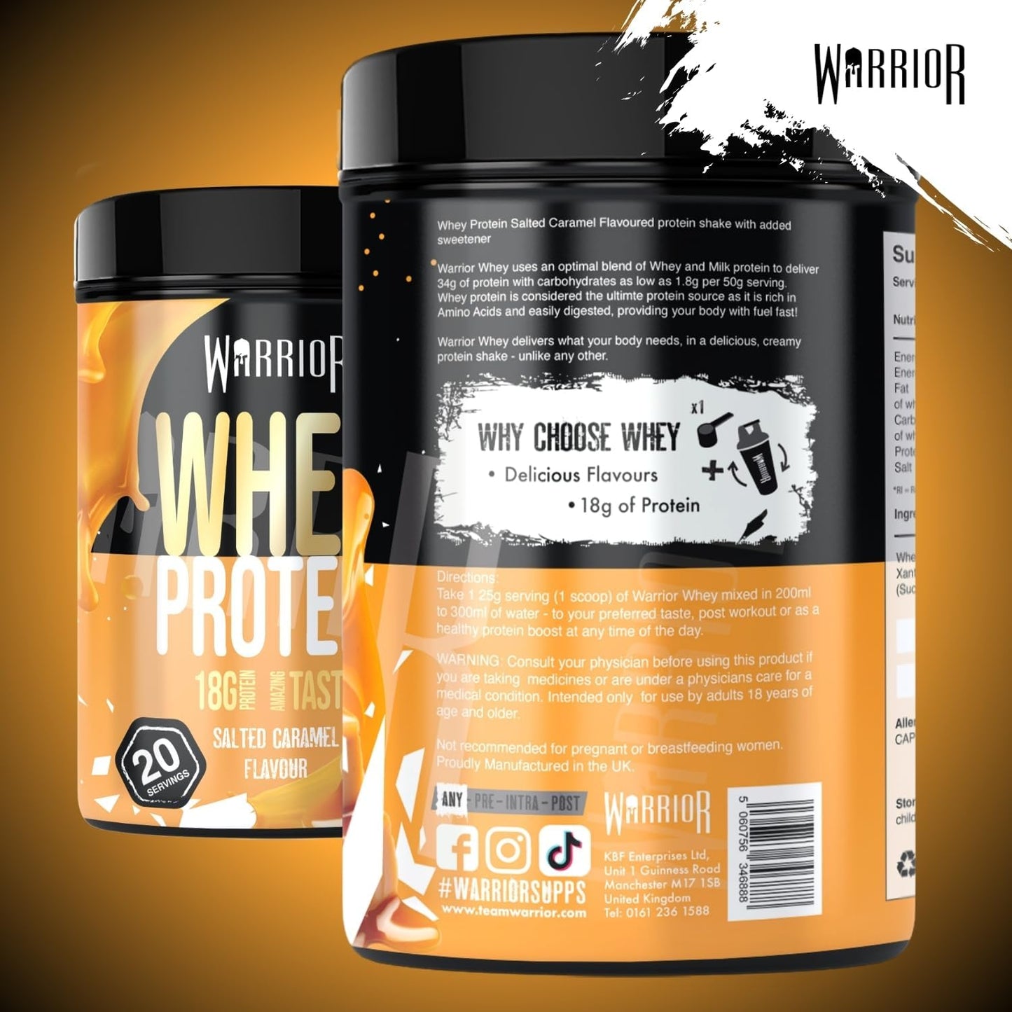 WARRIOR Whey Protein Powder Salted Caramel Flavour (36G Protein per Shake) (20 Servings)  