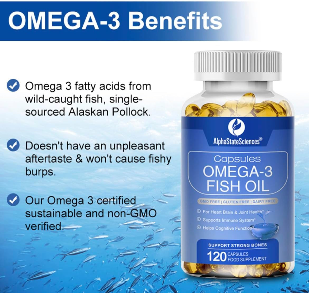 **New**Premium Omega 3 Fish Oil Max Strength 3600Mg Boost Heart Health, Brain Function, and Joint Mobility High EPA 1296Mg & DHA 864Mg Essential Fatty Acids for Optimal Wellness