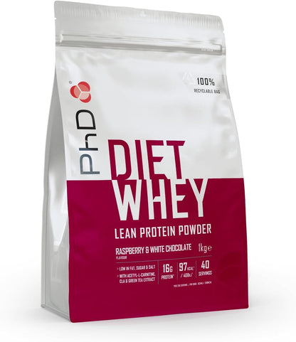 PHD Diet Whey Powder Raspberry & White Chocolate Flavour - 1kg (40 Servings)